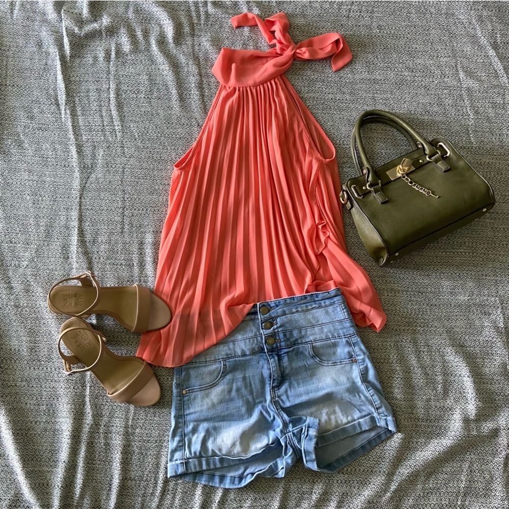 Pleated Coral Vivace Halter Top